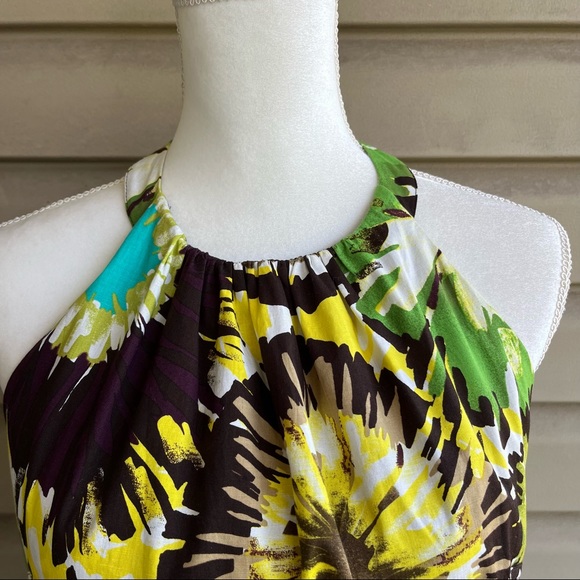 â˘R & K Originals⢠Abstract Floral Belted Halter Dress - Size 12 - Picture 3 of 12